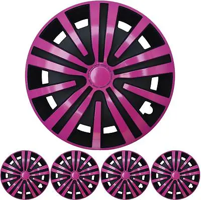 4x Premium Design Hubcaps Set   Spinel   15 Inch IN Pink Black • $160.62