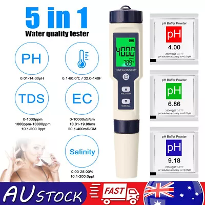 5 In 1 PH Meter TDS/EC/Salinity/Temperature SPA Water Quality Monitor Tester AU • $25.29