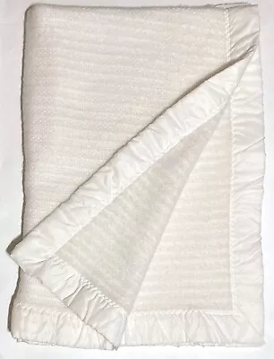 Vintage White Acrylic Waffle Weave Baby Blanket 33x49  Satin Trim Thermal READ • $21