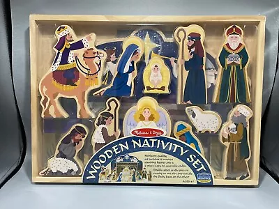 Melissa & Doug Wooden Nativity Set 11 Standing Figures 4 Piece Stable Baby Jesus • $48.99