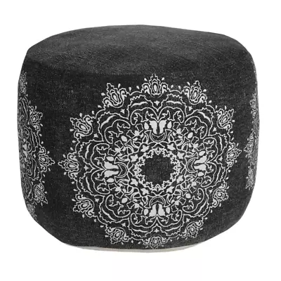  Black/White Medallion Flatweave Organic Cotton Ottoman Pouf • $72.99