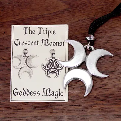 Crescent Triple Moon Necklace Goddess Pendant Lunar Pagan Wiccan Jewelry • $19.99