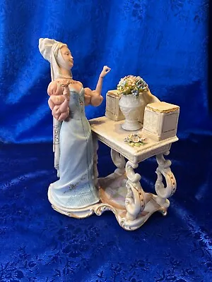 Capodimonte Porcelain Figurine Medieval Beauty With Flowers On Table  • $107.91