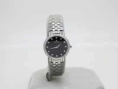 Ladies Movado 0605586 Stainless Steel Faceto Diamond Black Dial 25mm Watch • $479