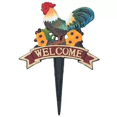 Welcome Cockerel Chicken Grass Metal Bird Sign Plaque Garden Park Lawn Yard • £11.95