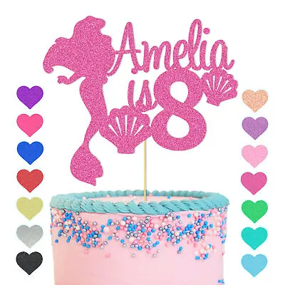 Mermaid Cake Topper Personalised Any Name Age Birthday Glitter Decor For Girls • £2.83