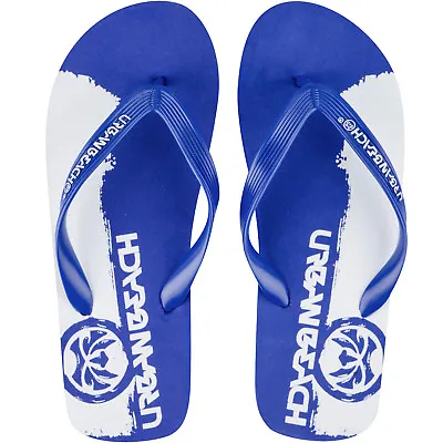 Mens Urban Beach Sumi Blue White Flip Flops Toe Post Beach Sandals • £9.95