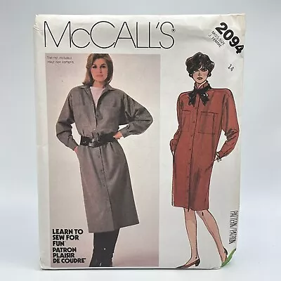 Vintage 80s McCall's Sewing Pattern 2094 Misses Coat Dress Size 14 UNCUT • $9.99