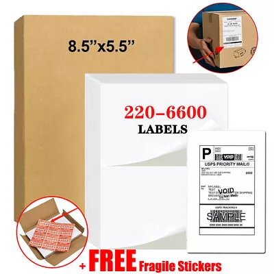 220-6600 Shipping Labels 8.5 X 5.5  Half Sheets Blank Self Adhesive 2 Per Sheet • $13.29