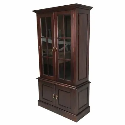 $1625 • Buy Solid Mahogany Wood Bookcase With Cupboard Glass Doors Cabinet Antique Style