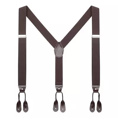 AWAYTR Mens Brown Button End Suspenders - Adjustable Elastic Y Shape Tuxedo Susp • $18.42
