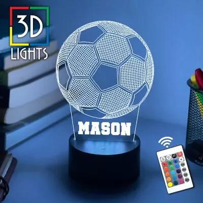 Personalised Soccer Ball 3D NIGHT LIGHT 7 Colour Touch Table Lamp Gift • $54.99