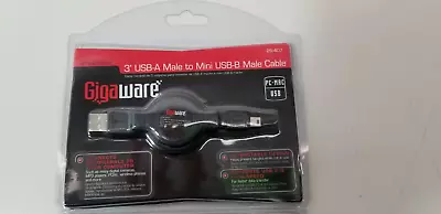 NEW Gigaware 3 Ft. Retractable USB Cable USB Male To Male Mini USB FREE SHIPPING • $9.29