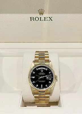 Gents 18ct Yellow Gold Rolex Day-Date 36mm 18238 Factory Black Diamond Dial • £15495