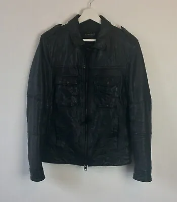 All Saints 100% Genuine Leather Jacket Mens Size S Black Utility Shift Bomber • £79.99