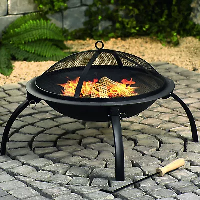 Fire Pit Round Outdoor Garden Steel Folding Pation Coal Log Burner Bowl With Lid • £19.99