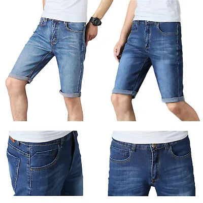 £9.99 • Buy Mens Denim Shorts Slim Fit Casual Vintage Stretch Half Jeans Summer Skinny Pants