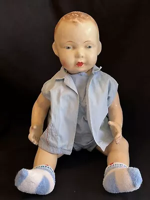 Antique BOY DOLL 24” Jointed Full Body Composition Baby Doll Painted Eyes 24  • $99.99