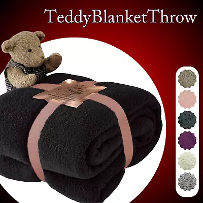 Teddy Fleece Bear Blanket Large Throw Over Bed Plush Soft Bedspread Extra Warm • £13.99