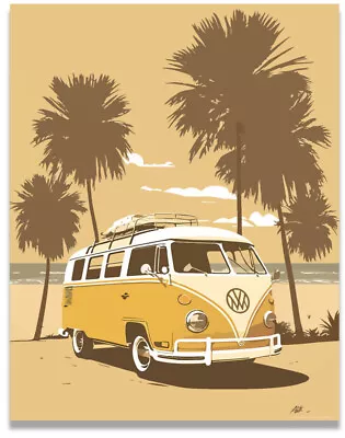 Yellow Volkswagen Van Poster Vintage Beach Surf 11x14 Inches Unframed • $9.95