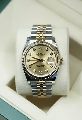 Gents Rolex Steel & Gold Datejust 36mm 116233 Factory Champagne Diamond Dial • £8250