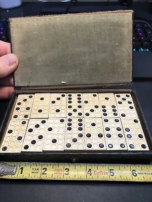 $200 • Buy Vintage Set Of 28 Dominos 930 Celluloid Fabrice Covered Box Diamond On Back 