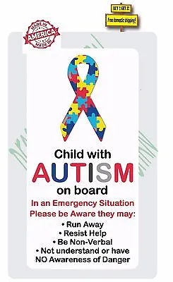 Autistic Child On Board With Autism Safety Awareness Decal / Sticker WARNING P40 • $4.29