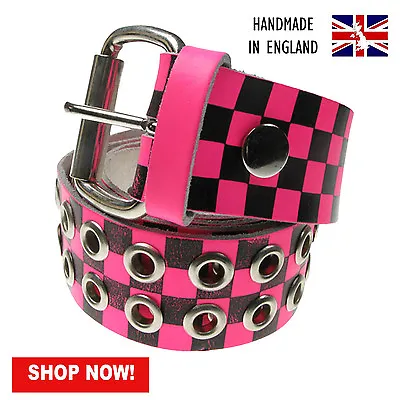 Checker Print W/Eyelet Studded Leather Belt • £33.99