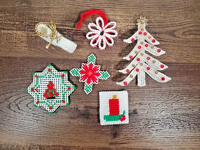 Homemade Plastic Canvas Christmas Ornaments Skate Snowflake Candle 6pc • $15