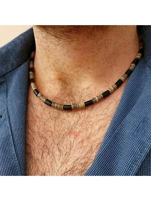 Wooden Bead Necklace Chain Mens Womens Jewellery Boho Mens Necklace Gift Bag • £5.80