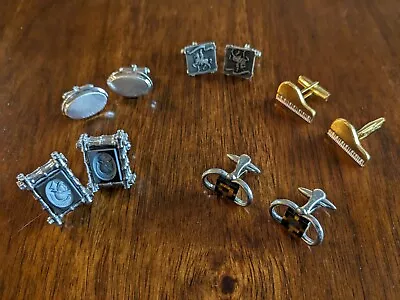 Vintage Jewelry Lot Of 5 Mixed Costume Cufflink Pairs Gold Tone + Silver J6 • $10