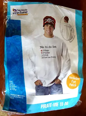 Men's L PIRATE Me To Do List SHIRT California Costume Beanie Hat Eye Patch 00805 • $4.87