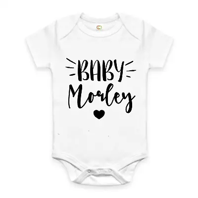 PERSONALISED Unisex BABY Clothing Vest Babygrow Baby Shower Gift ANY SURNAME • £6.50