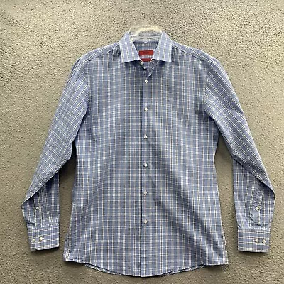 Hugo Boss Dress Shirt Sharp Fit Purple Blue Check Cotton 15.5 34/35 Button Up • $31