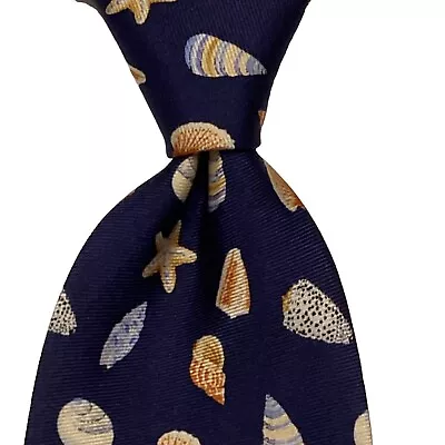 J. CREW Men's 100% Silk XL Necktie Designer USA Seaside Shells Blue/Multi EUC • $11.99