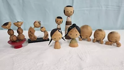 Lot Of 9 Kokeshi Japanese Small Wooden Dolls Vintage Traditional Craft Souvenir • $50