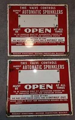 Antique Vintage Fire Sprinkler Open Porcelain Sign Red Lot Of 2 • $18.95