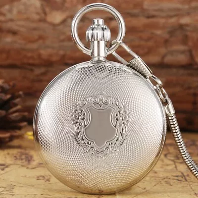 Mens Pocket Watch Mechanical Silver Full Hunter Self Winding Fob Chain Luxury • $33.83