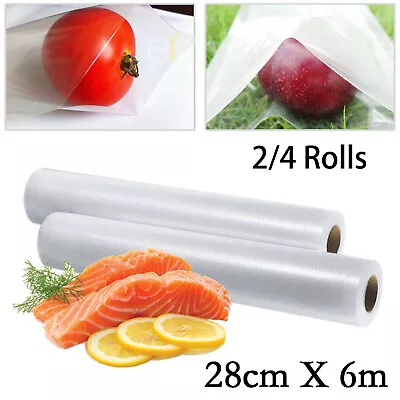 £8.89 • Buy 2/4 Rolls 28cmX6m Textured Vacuum Vac Sealer Sous Vide Food Saver Storage Bags