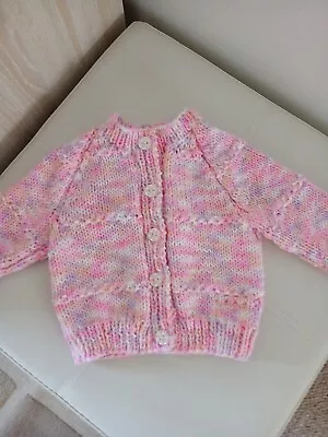 Pink Multi Hand Knitted Baby Cardigan - New - 0 To 3 Months  • £0.99