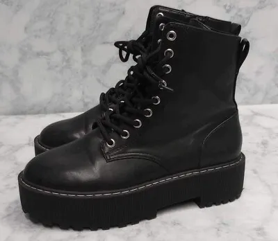 Divided H&M Boots Womens 8 Black Patent Faux Leather Combat Zip Lug Platform • $25