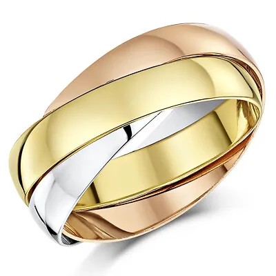 9ct Russian Wedding Ring Multi-Tone 3 Colour Yellow White & Rose Gold Band 4mm • £380