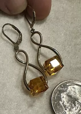 Square Modern Orange Crystal Dangle Earrings 925 Sterling Silver Beads Drops • $8.99