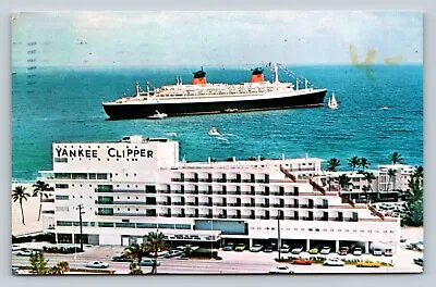 C1967 Yankee Clipper Hotel W/ S.S. France Background Ft. Lauderdale FL Postcard • $17.95