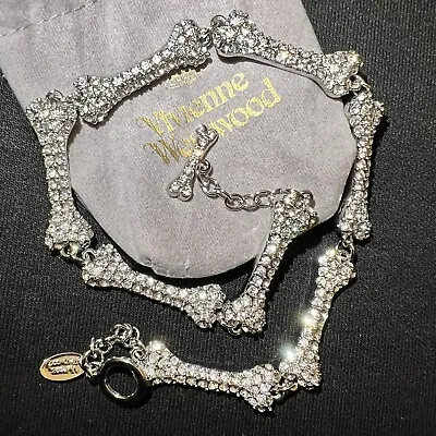 Vivienne Westwood Nana Bone Necklace Chocker Silver Clear Rhinestone #304 • $107