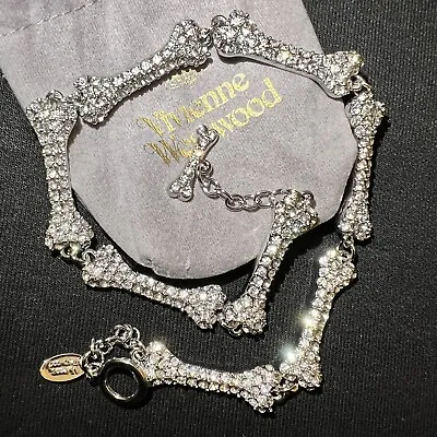 Vivienne Westwood Nana Bone Necklace Chocker Silver Clear Rhinestone With Box • $71.38