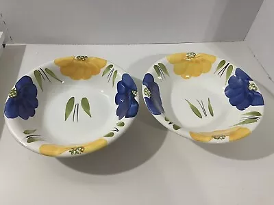 Vintage Set Of 2 Maxam Italy Blue Yellow Floral Pattern 8-1/4” PASTA/SALAD BOWLS • $34