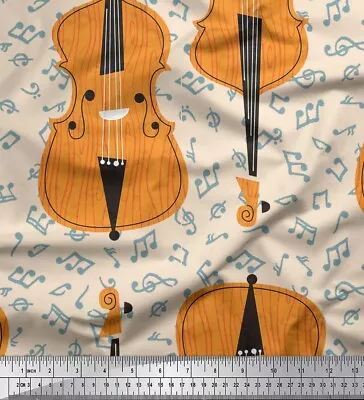 Soimoi White Velvet Fabric Notes & Violin Musical Instrument Print-ThN • $12.22