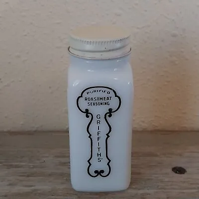 Vintage Griffiths Milk Glass Spice Jar ~ ROASTMEAT SEASONING ~ 3.5  Tall • $9.80