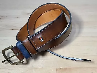 Tommy Hilfiger Men's Brown/Blue Leather ColorBlock Size 32 Belt • $11.69